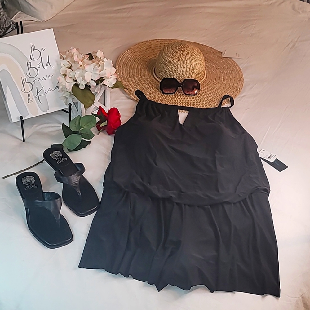 Aqua Green Black One-Piece Swim Dress